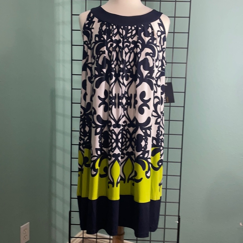 En Focus woman dress Navy blue, white and green